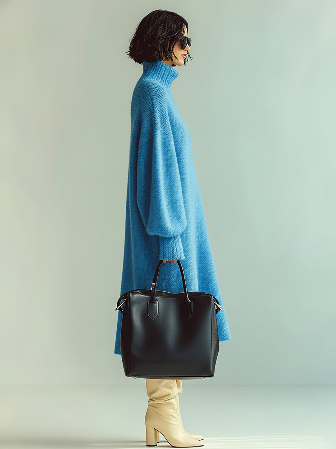 Ohneia | Midi Kleita Sarkanā Zilā Blūze ar Garām Piedurknēm Oversized