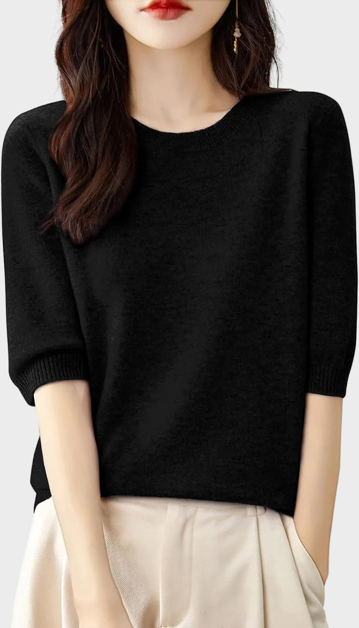 Eureka | 100% Merino vilna Crewneck T-krekls ar pusmēneša piedurknēm