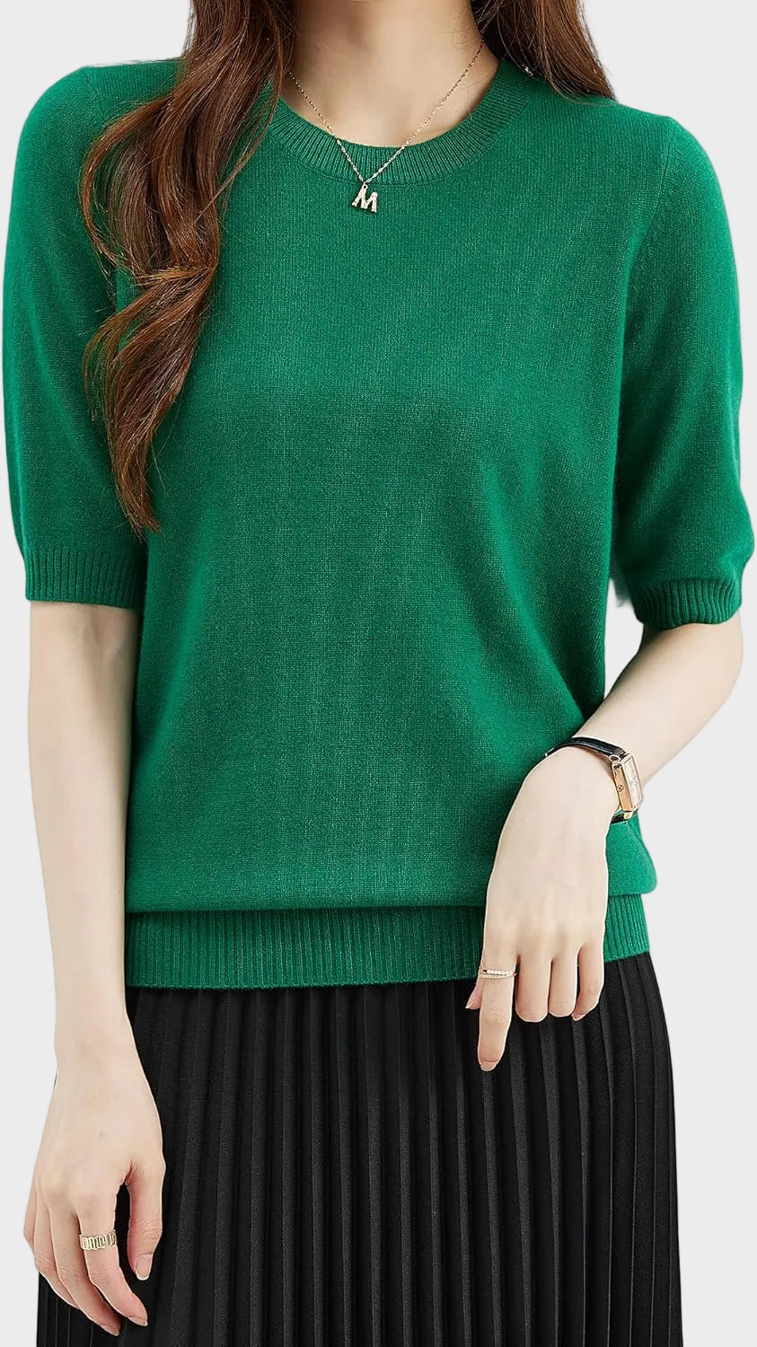 Eureka | 100% Merino vilna Crewneck T-krekls ar pusmēneša piedurknēm