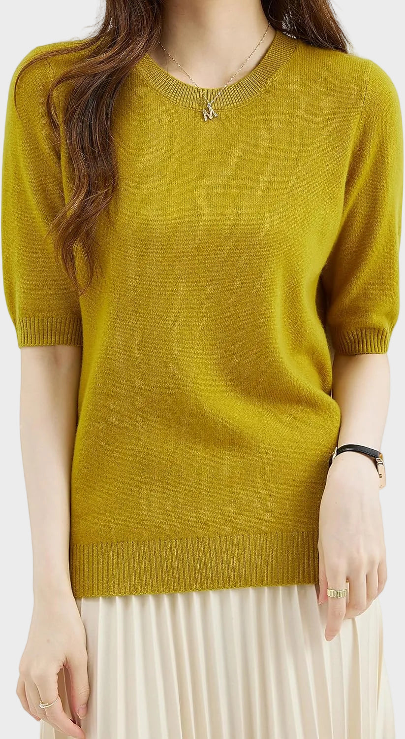 Eureka | 100% Merino vilna Crewneck T-krekls ar pusmēneša piedurknēm