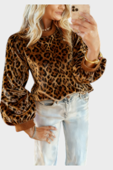 Hella | Retro leopardu blūze ar samta volāniem