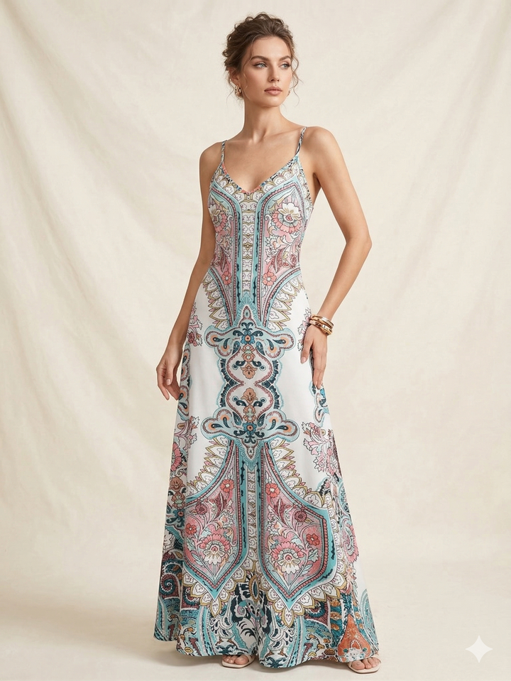OTTILIE™ – Boho bez piedurknēm kleita ar ziedu motīvu