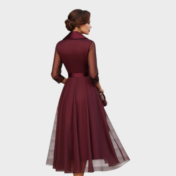 Faye | Eleganta Midi Kleita ar Caurspīdīgām Piedurknēm