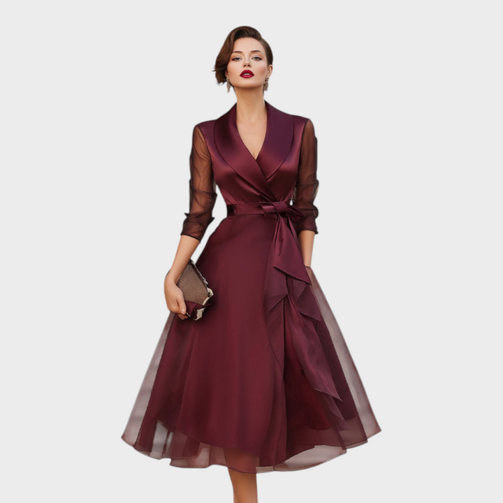 Faye | Eleganta Midi Kleita ar Caurspīdīgām Piedurknēm