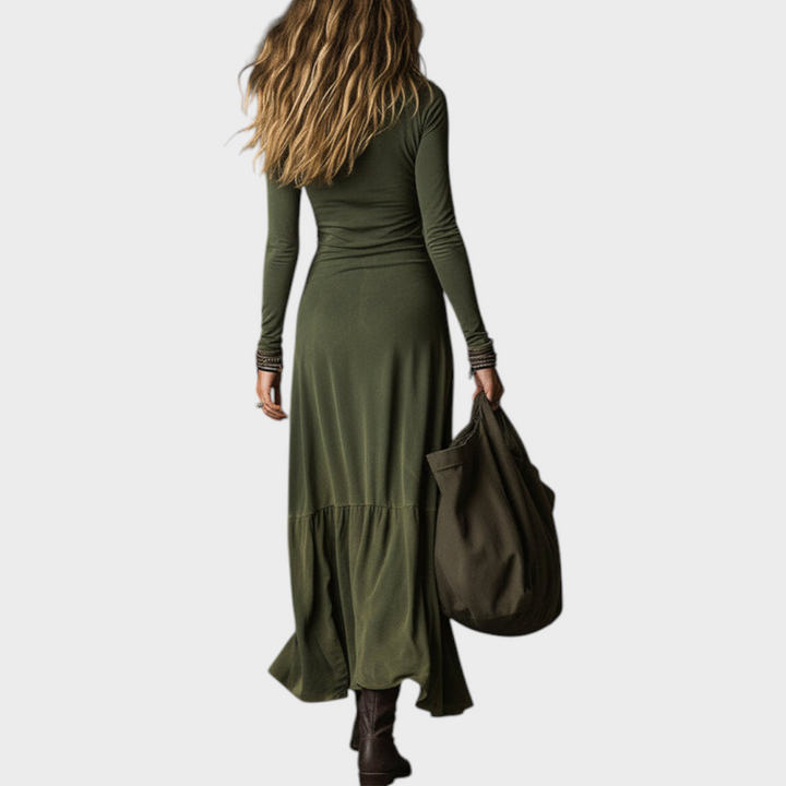 Tricia | Midi kleita boho stilā no mazgātas kokvilnas ar pusi rāvējslēdzēju un šķēlumu apakšā