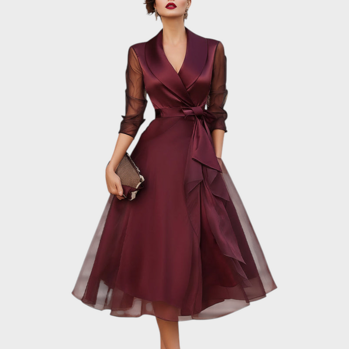 Faye | Eleganta Midi Kleita ar Caurspīdīgām Piedurknēm