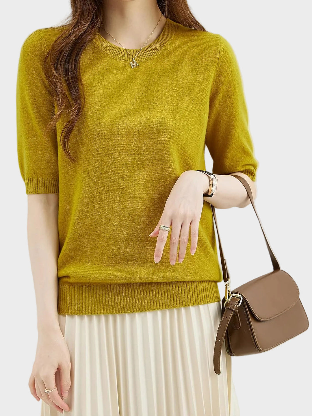 Eureka | 100% Merino vilna Crewneck T-krekls ar pusmēneša piedurknēm