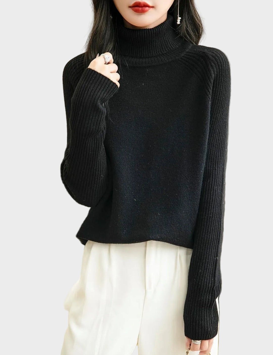 Fritz | 100% Merino Vilna Raglans Džemperis Ar Augstu Apkakli