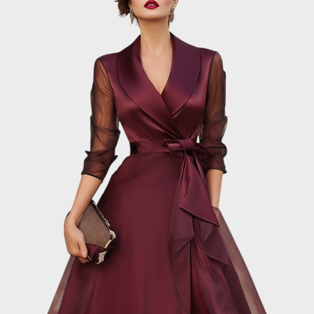 Faye | Eleganta Midi Kleita ar Caurspīdīgām Piedurknēm