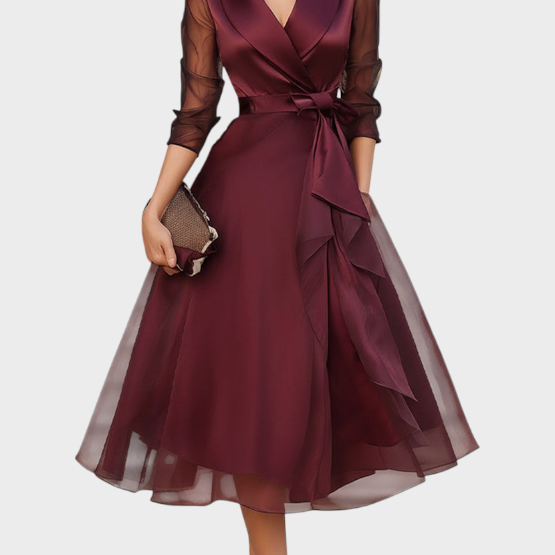 Faye | Eleganta Midi Kleita ar Caurspīdīgām Piedurknēm