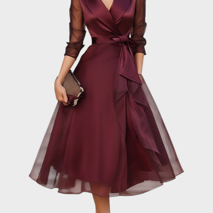 Faye | Eleganta Midi Kleita ar Caurspīdīgām Piedurknēm