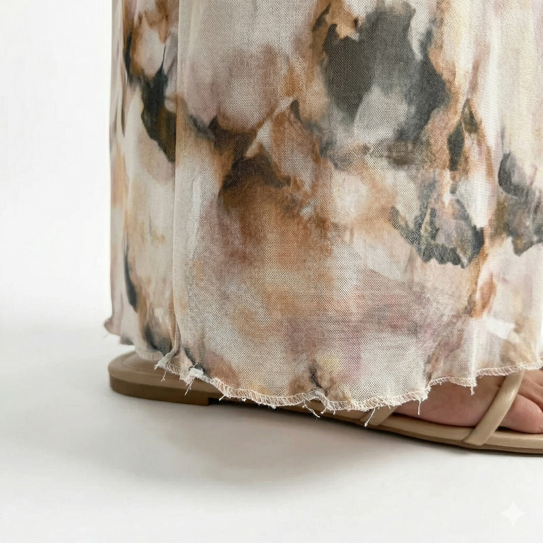 CELESTE – Midi Kleita ar Tie-Dye Druku un Caurspīdīgumu