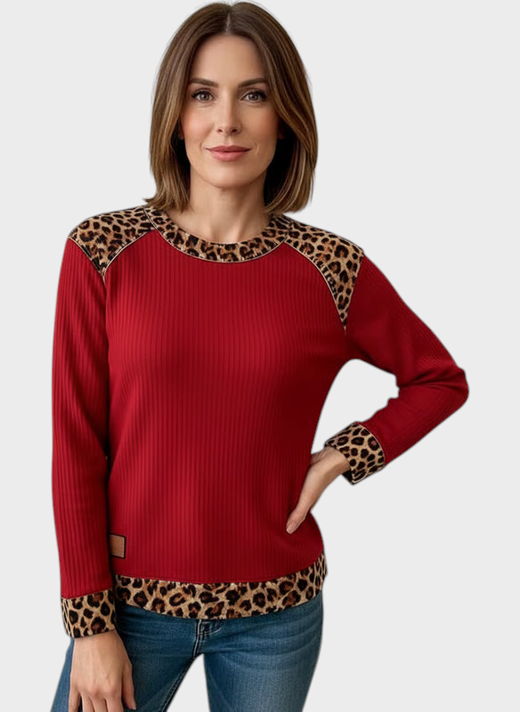 Cindy | Sieviešu ikdienas kapuce ar leopardu rakstu - Sarkans / S
