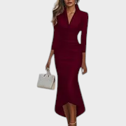 Blanca | Sieviešu Baltā Satīna Kleita Wrap V Izgriezums 3/4 Piedurkne Augsts Zems Bodycon Maxi