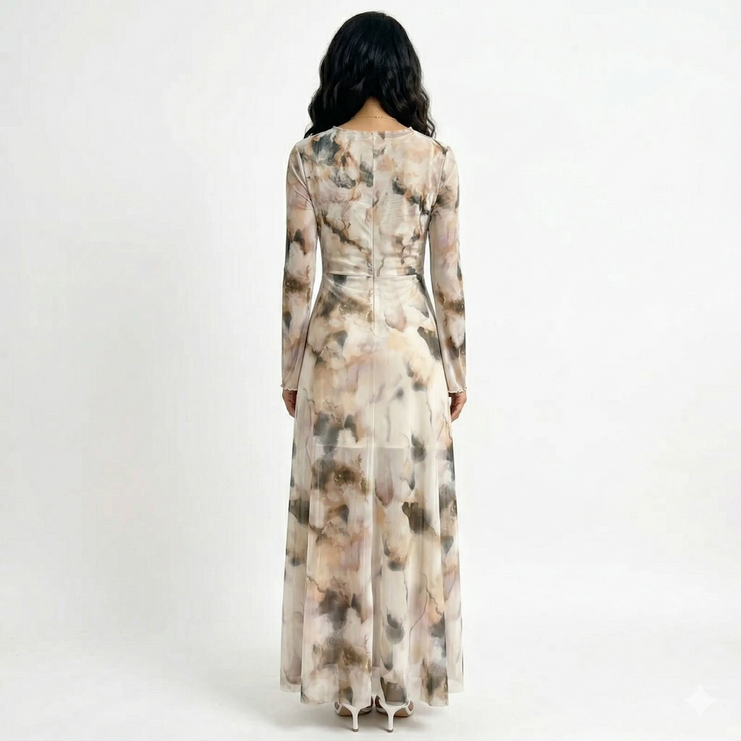 CELESTE – Midi Kleita ar Tie-Dye Druku un Caurspīdīgumu