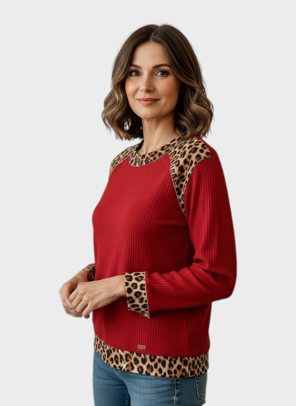Cindy | Sieviešu ikdienas kapuce ar leopardu rakstu - Sarkans / S