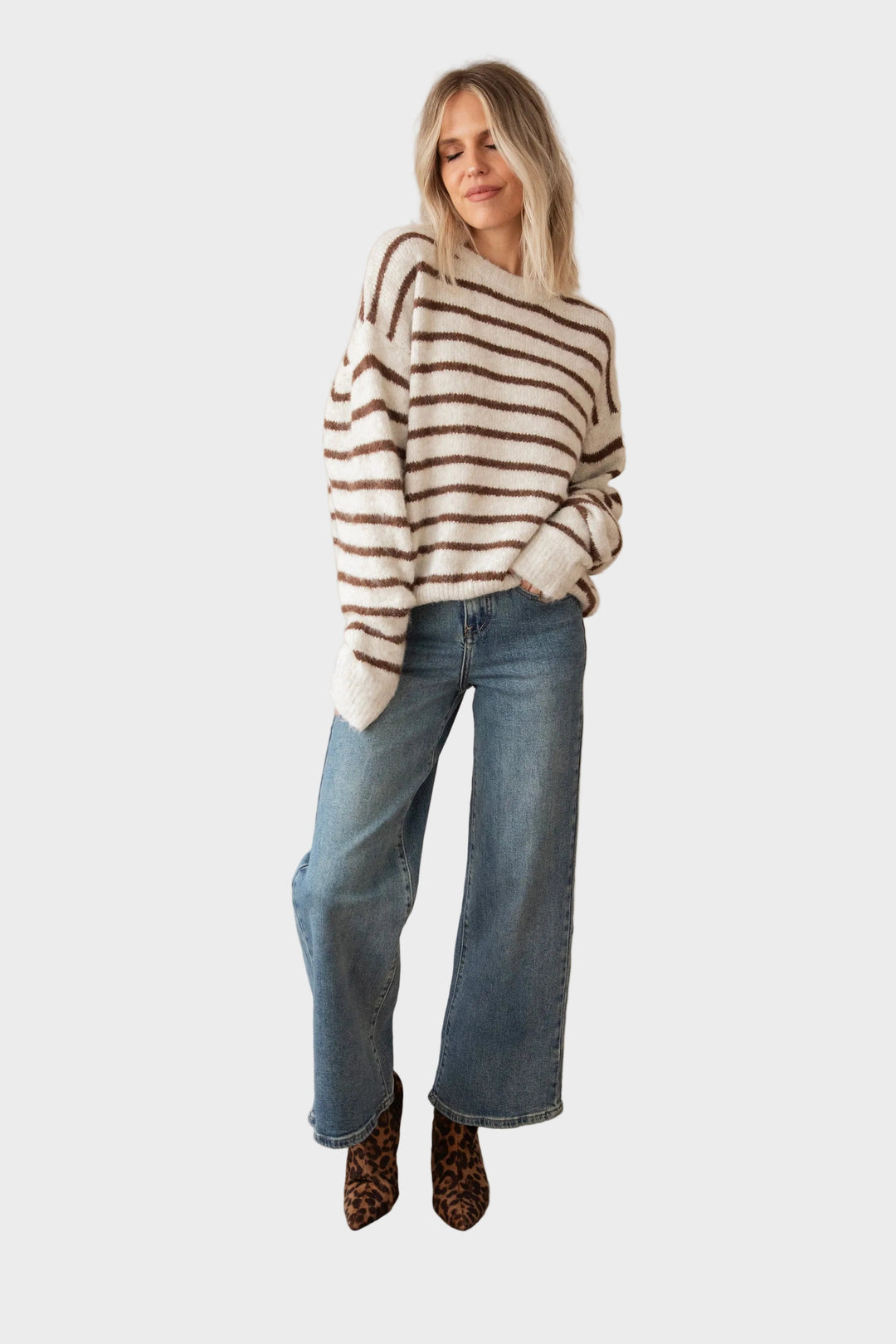 Janine | Puloveris - Samantha Stripe - Bežs/Šokolāde