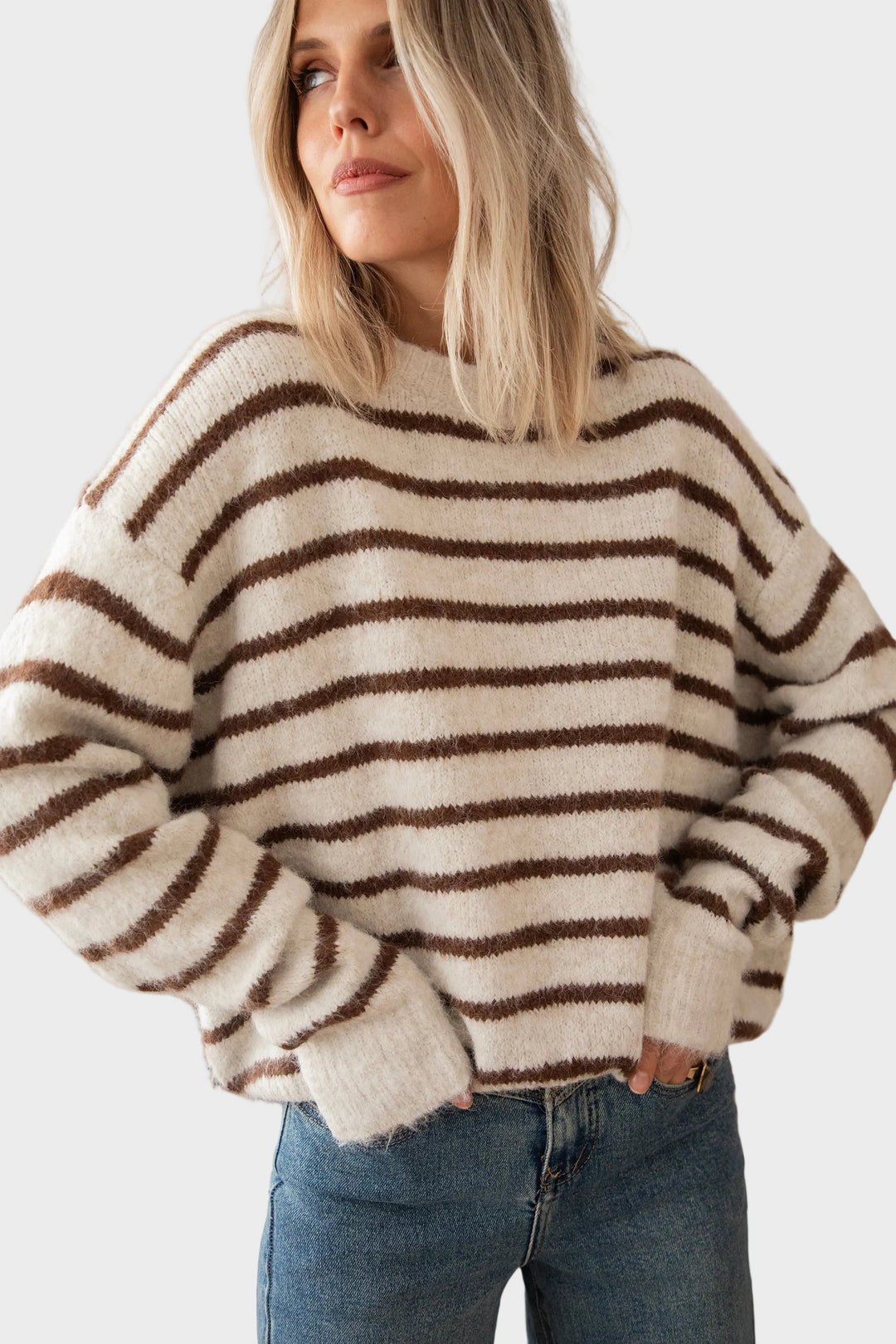 Janine | Puloveris - Samantha Stripe - Bežs/Šokolāde
