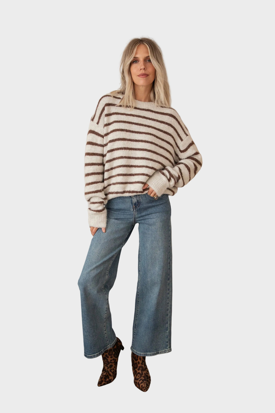 Janine | Puloveris - Samantha Stripe - Bežs/Šokolāde