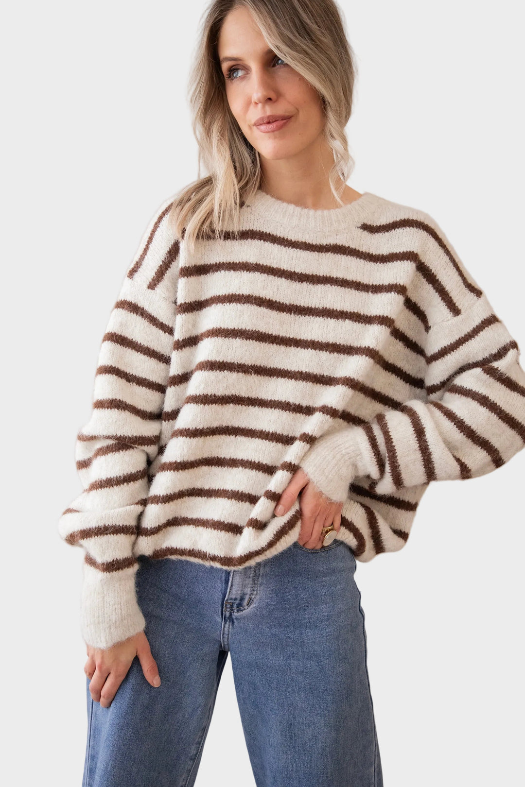 Janine | Puloveris - Samantha Stripe - Bežs/Šokolāde