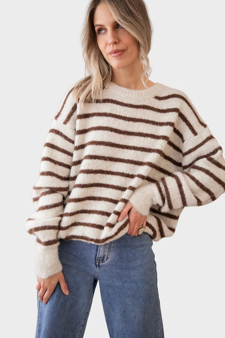 Janine | Puloveris - Samantha Stripe - Bežs/Šokolāde