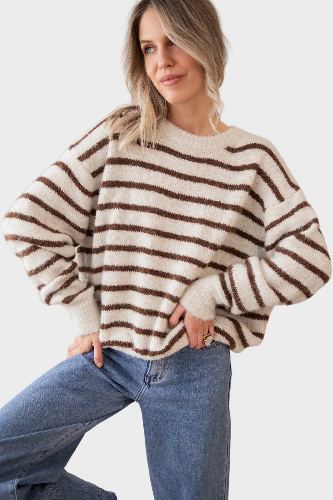 Janine | Puloveris - Samantha Stripe - Bežs/Šokolāde