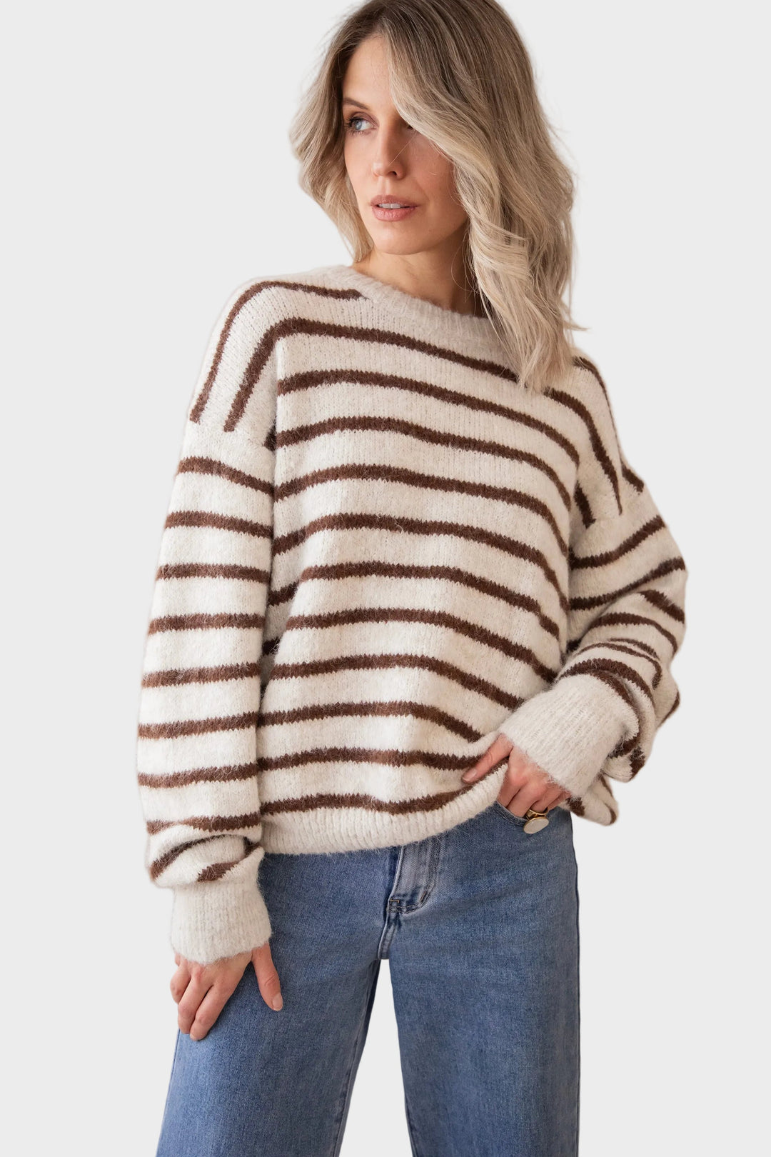 Janine | Puloveris - Samantha Stripe - Bežs/Šokolāde