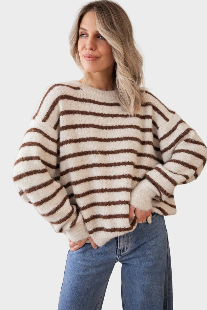 Janine | Puloveris - Samantha Stripe - Bežs/Šokolāde
