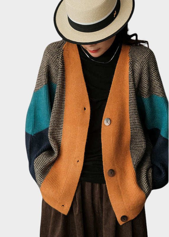Phoibe | Mākslinieciska Colorblock Oversized Pārsējs Adīts Kārts Ziemā