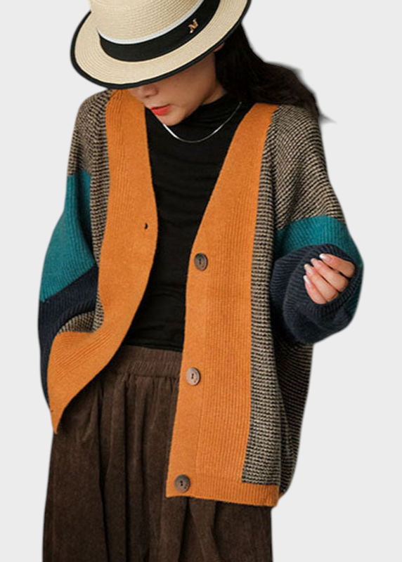 Phoibe | Mākslinieciska Colorblock Oversized Pārsējs Adīts Kārts Ziemā