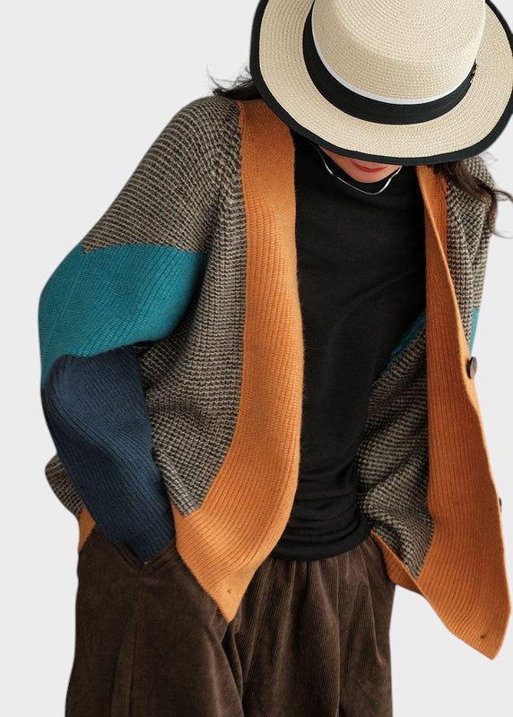Phoibe | Mākslinieciska Colorblock Oversized Pārsējs Adīts Kārts Ziemā