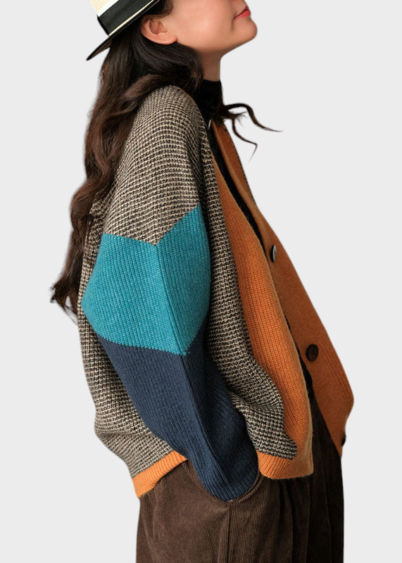 Phoibe | Mākslinieciska Colorblock Oversized Pārsējs Adīts Kārts Ziemā