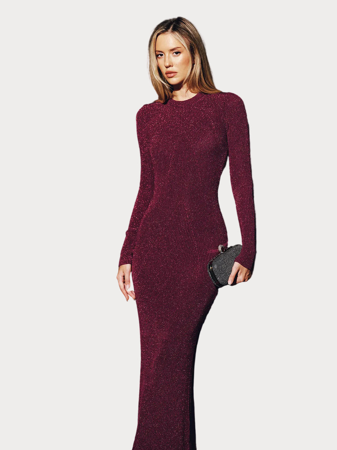 Becky | Garā Bodycon Kleita ar Spīdumu un Atvērtu Muguru