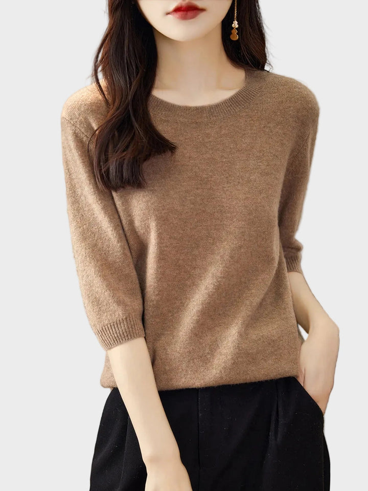 Eureka | 100% Merino vilna Crewneck T-krekls ar pusmēneša piedurknēm