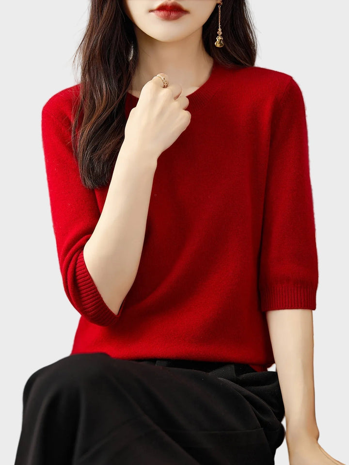 Eureka | 100% Merino vilna Crewneck T-krekls ar pusmēneša piedurknēm