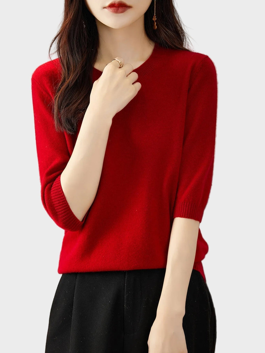 Eureka | 100% Merino vilna Crewneck T-krekls ar pusmēneša piedurknēm