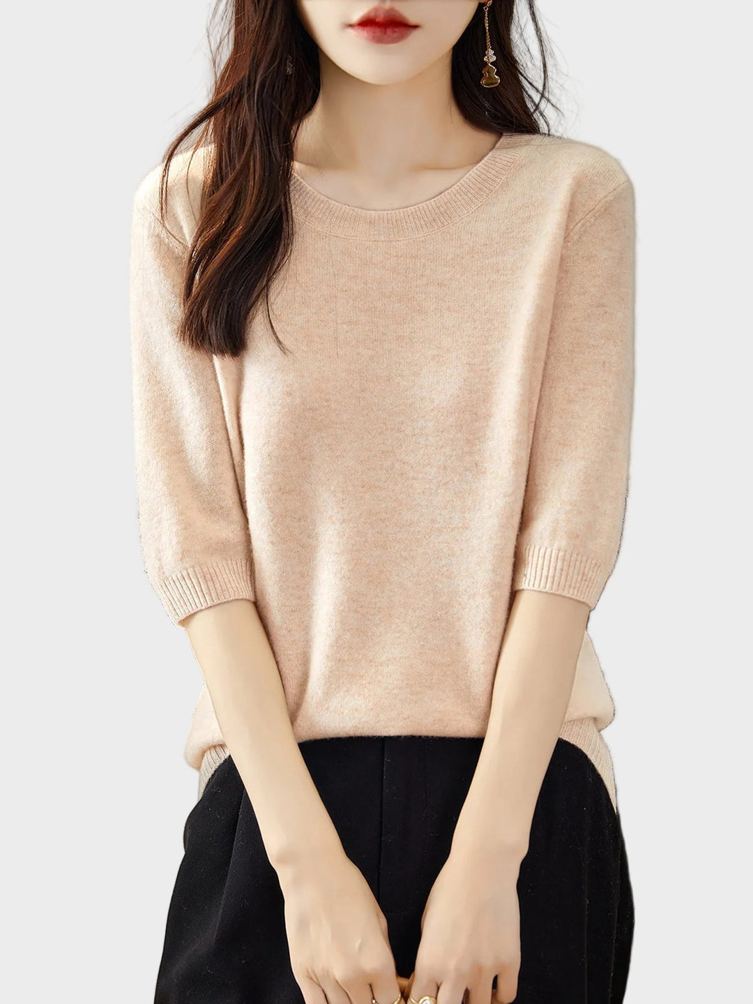 Eureka | 100% Merino vilna Crewneck T-krekls ar pusmēneša piedurknēm