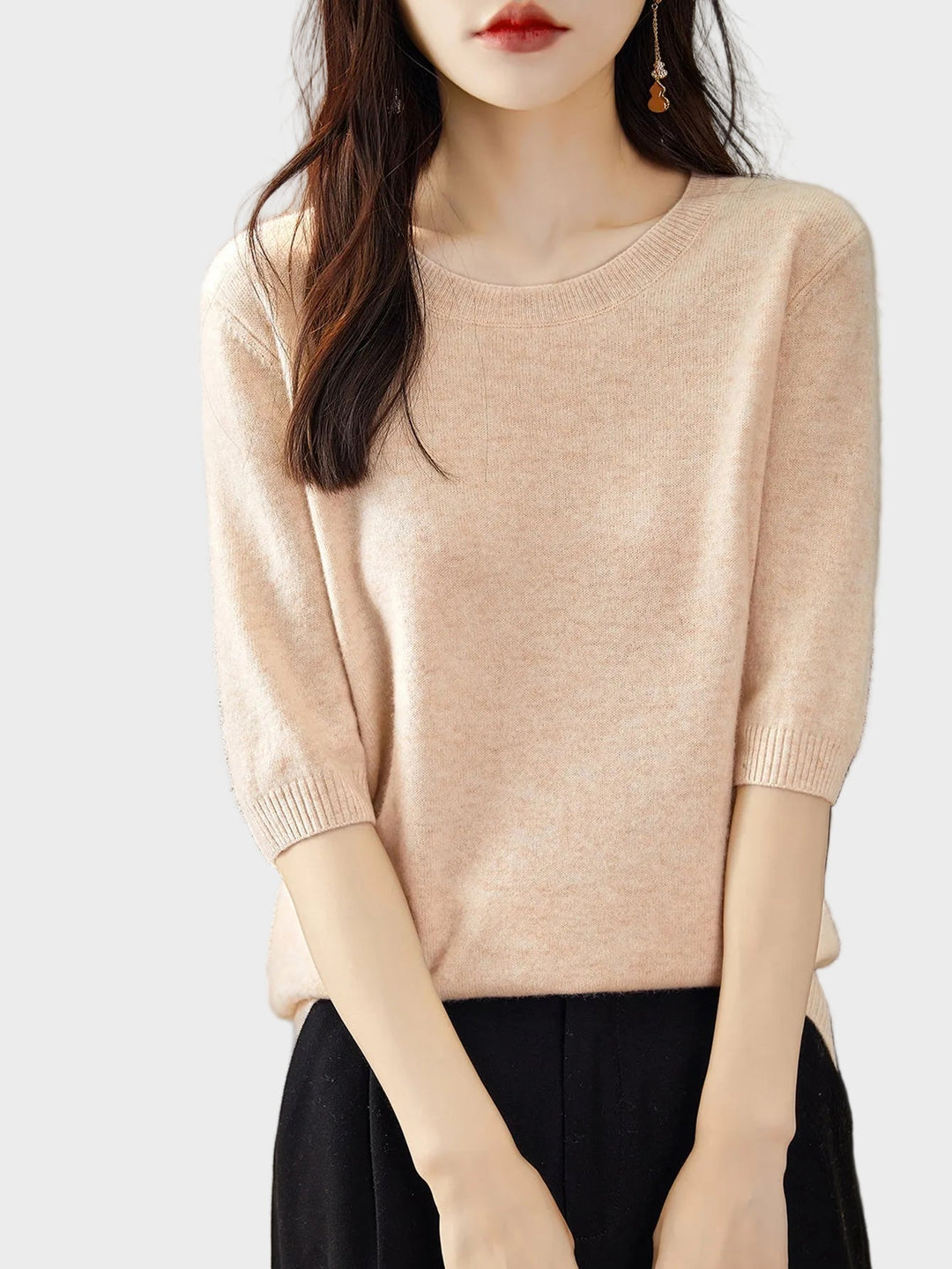 Eureka | 100% Merino vilna Crewneck T-krekls ar pusmēneša piedurknēm