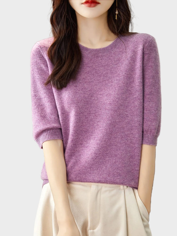 Eureka | 100% Merino vilna Crewneck T-krekls ar pusmēneša piedurknēm