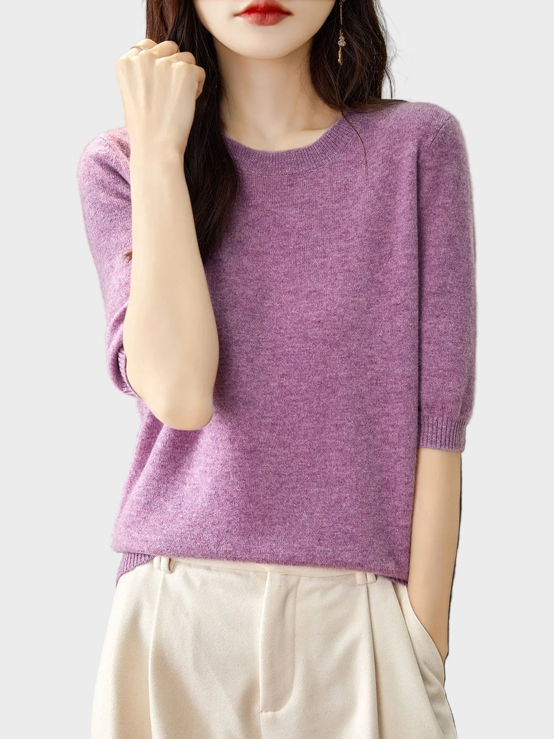 Eureka | 100% Merino vilna Crewneck T-krekls ar pusmēneša piedurknēm