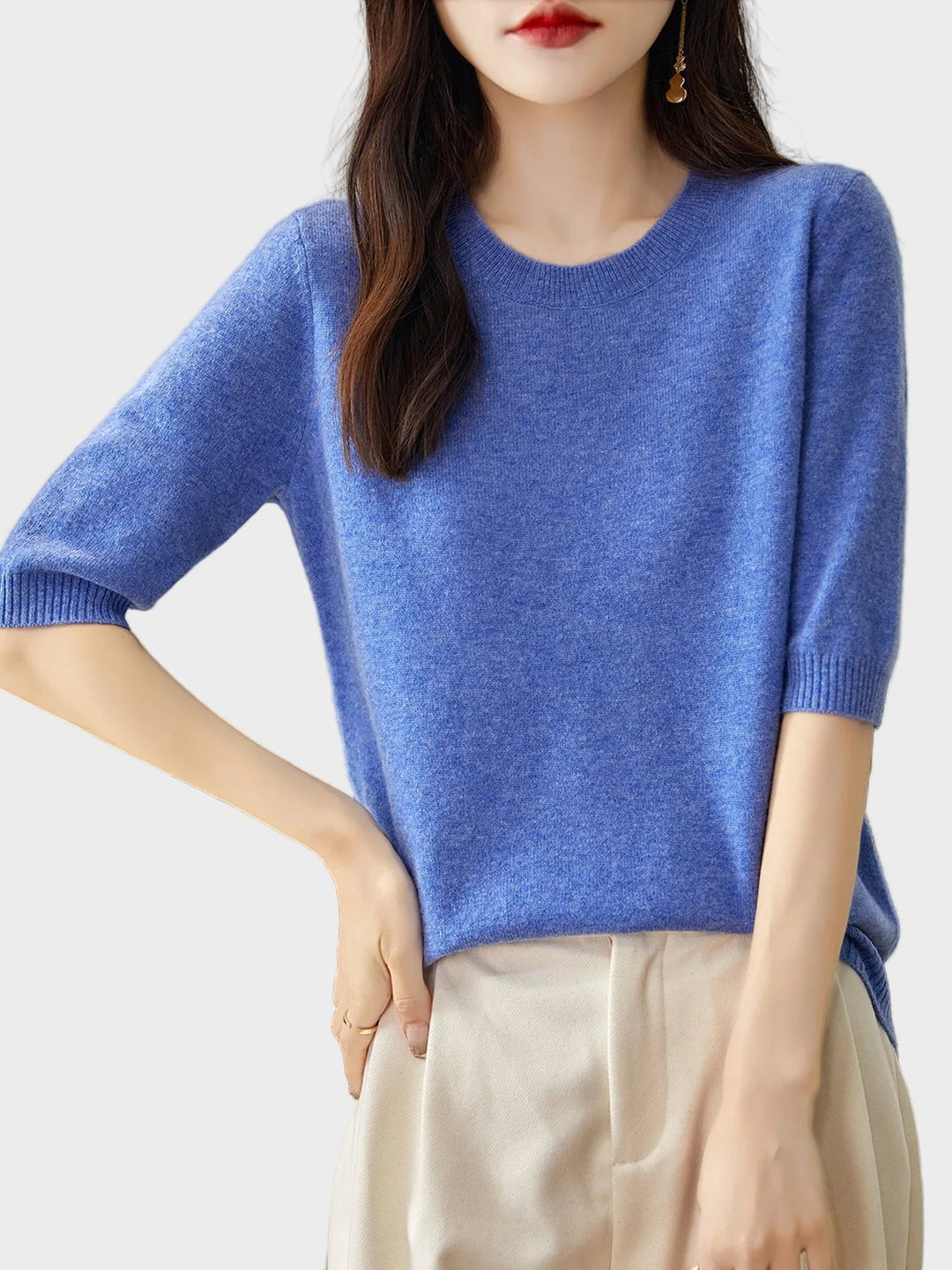 Eureka | 100% Merino vilna Crewneck T-krekls ar pusmēneša piedurknēm