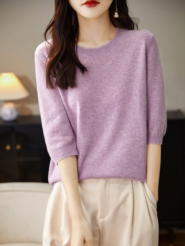 Eureka | 100% Merino vilna Crewneck T-krekls ar pusmēneša piedurknēm