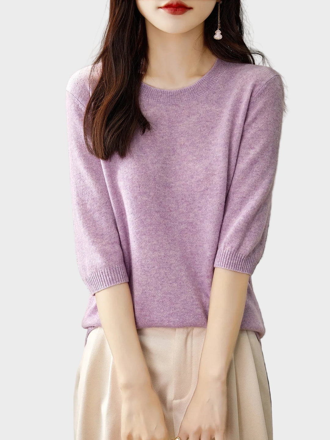 Eureka | 100% Merino vilna Crewneck T-krekls ar pusmēneša piedurknēm