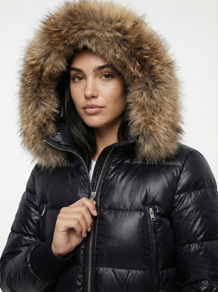 Savoy | Puffa jaka ar kapuci un mākslīgo kažokādu
