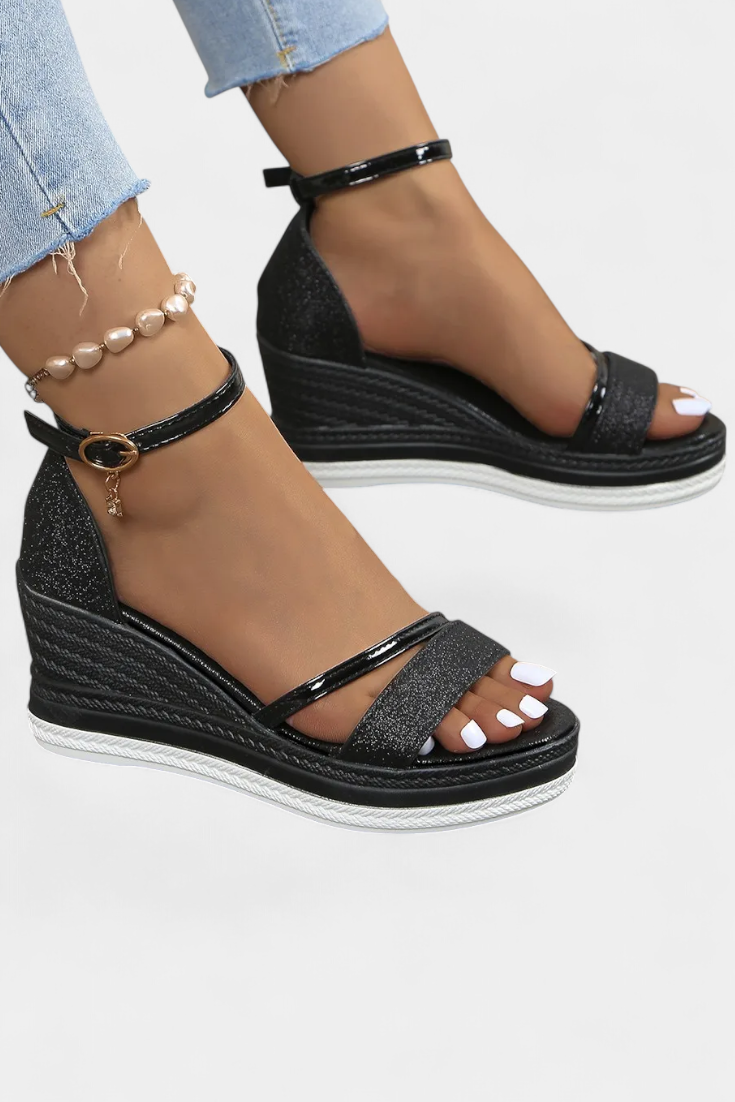 Corinne Ortopēdiskie Wedge Platform Sandales ar spīdīgu apdari