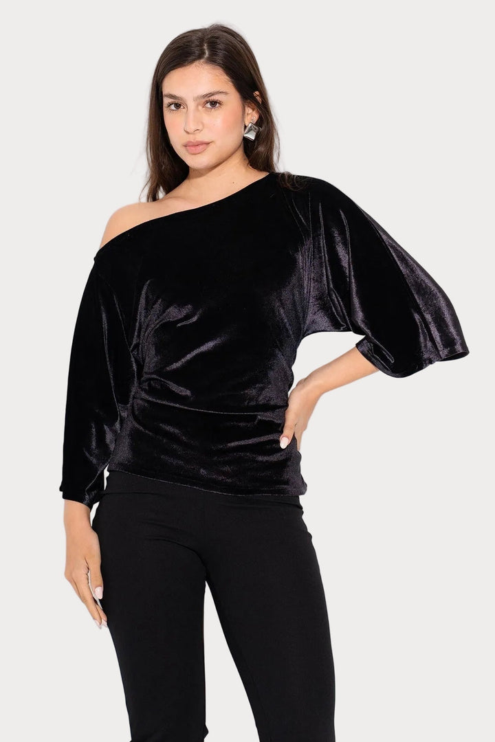 Priscilla | Bez Piedurknēm Samta Tops - Melns