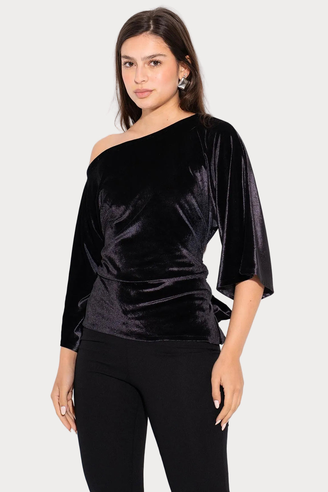 Priscilla | Bez Piedurknēm Samta Tops - Melns