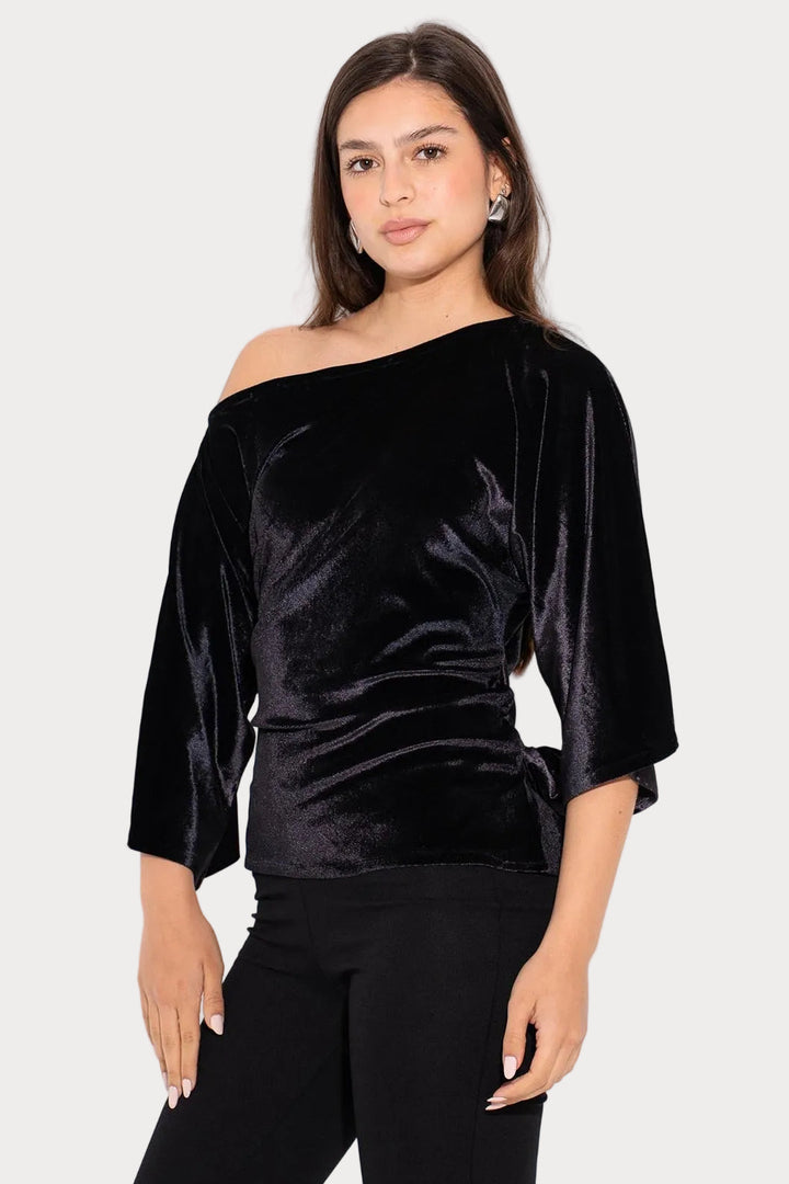 Priscilla | Bez Piedurknēm Samta Tops - Melns