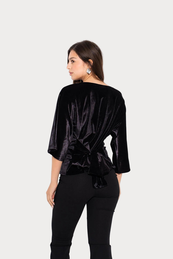 Priscilla | Bez Piedurknēm Samta Tops - Melns