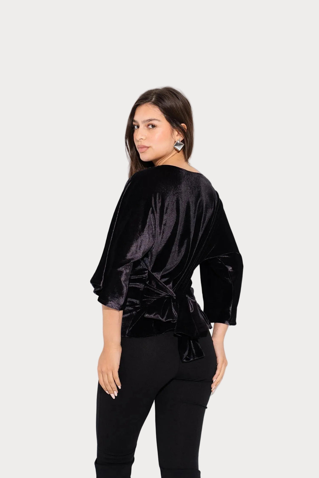 Priscilla | Bez Piedurknēm Samta Tops - Melns